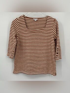 J. Jill striped cotton knit blouse top shirt square neck stretch PETITE Small